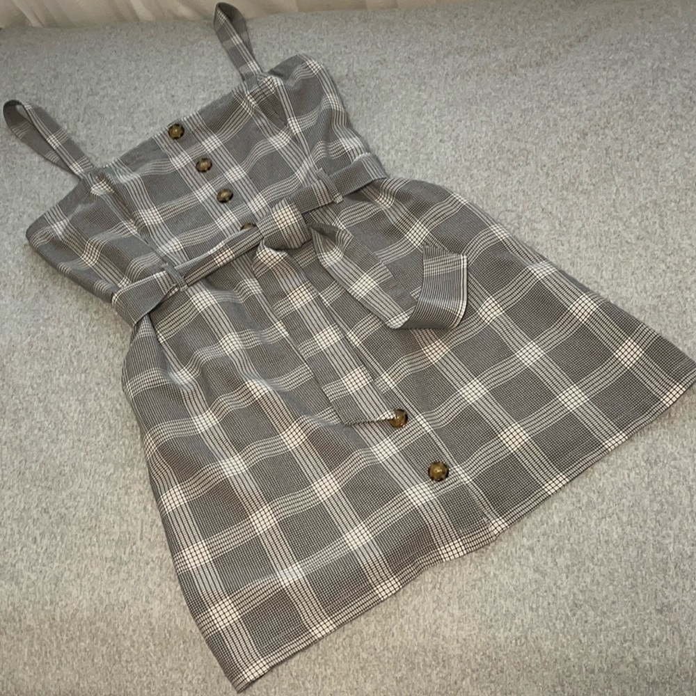 Abercrombie And Fitch Houndstooth Plaid Dress XL Button Belted Academia Preppy